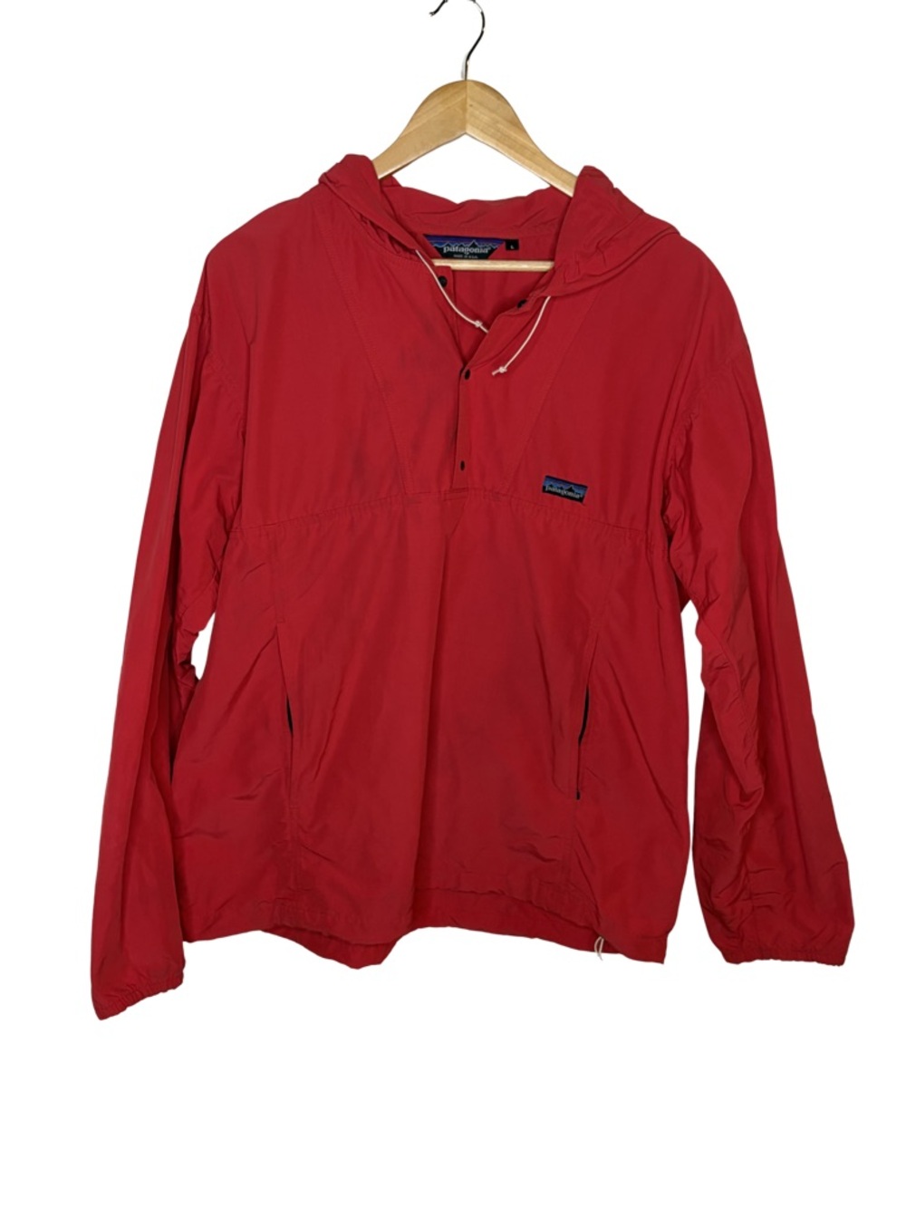 Patagonia Vintage Anorak Windbreaker Red Pullover Hooded Jacket USA Made Large